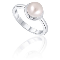 JwL Luxury Pearls Něžný stříbrný prsten s pravou bílou perlou JL0677