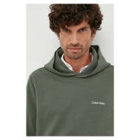 Mikina Calvin Klein pánská, zelená barva, s kapucí, hladká, K10K109927