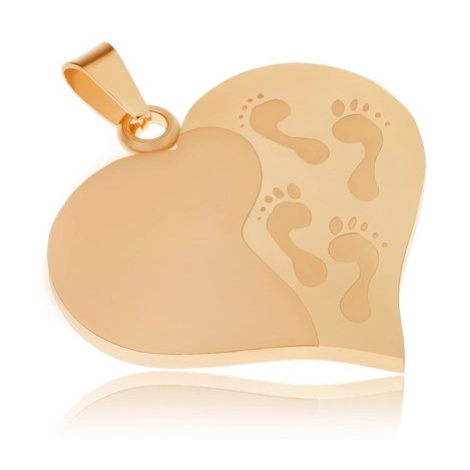 Zlatý přívěsek z oceli, souměrná srdce, gravírované otisky nohou Šperky eshop