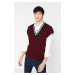 Trendyol Claret Red Unisex Oversize FitWide Fit V Neck Knitwear Sweater