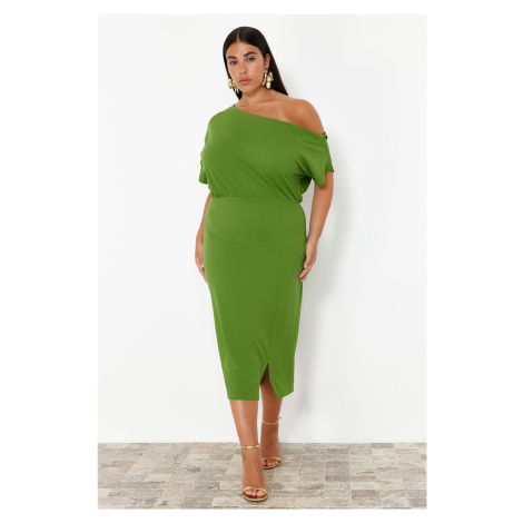 Trendyol Curve Green One Shoulder Midi Knitted Dress