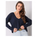 RUE PARIS Navy blue blouse with long sleeves