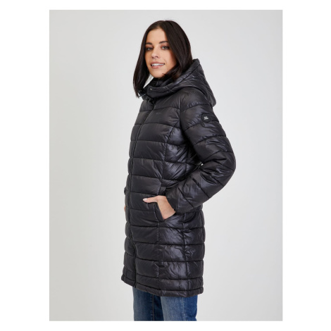 Černý dámský prošívaný zimní kabát s odepínací kapucí Pepe Jeans - Dámské