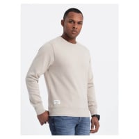 Ombre Men's BASIC sweatshirt with round neckline - light beige