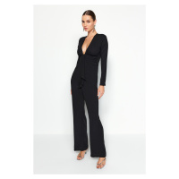 Trendyol Black Fitted Knotted Crepe Jumpsuit