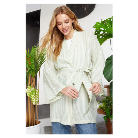 Trendyol Mint Páskovaný tkaný Seeer Pruhované kimono & Kaftan