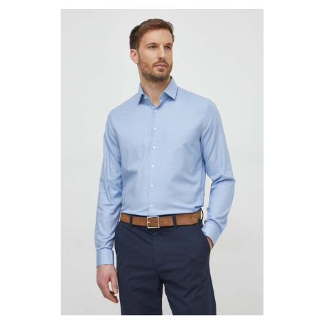 Košile Calvin Klein pánská, tmavomodrá barva, slim, s klasickým límcem, K10K112305