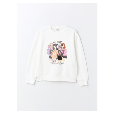 LC Waikiki Girls' Crew Neck Printed Long Sleeve Sweatshirt