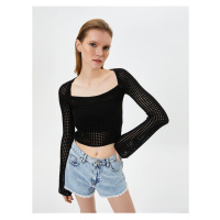 Koton Crop Crochet Top Long Sleeve Openwork