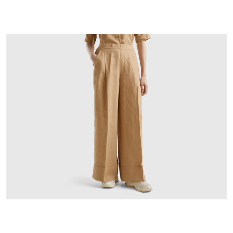 Benetton, Palazzo Trousers In 100% Linen United Colors of Benetton