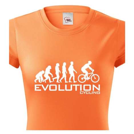 Dámské tričko s potiskem Evoluce cyklistiky. Nejoblíbenější motiv v kategorii. BezvaTriko