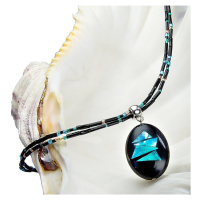 Lampglas Výrazný náhrdelník Turquoise Shards s perlou Lampglas s ryzím stříbrem NP12