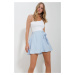 Trend Alaçatı Stili Women's Blue Bow Detailed Double Breasted Patterned Shorts Skirt