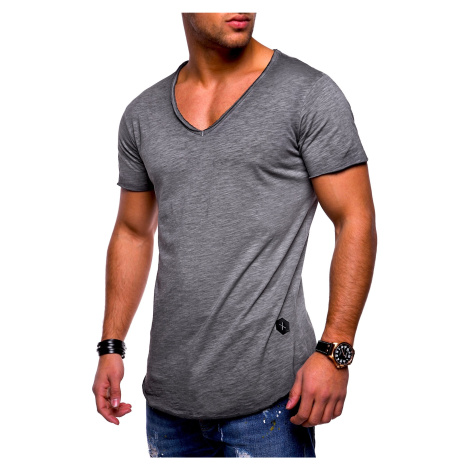 Pánské tričko Behype Oversize V-Neck Wash MT-7102 - Tmavě šedá