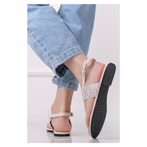 Smetanové nízké sandály Flat Sandal Toepost Webbing Calvin Klein