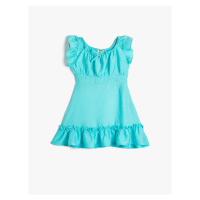 Koton Ruffled Sleeveless Dress With Bow Detail Square Collar