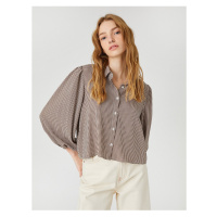 Koton Oversized Shirt Viscose with Balloon Sleeves, Gingham and Buttons.