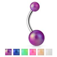 Piercing do bříška stříbrné barvy, ocel 316L, barevné perleťové kuličky - Barva piercing: Zelená