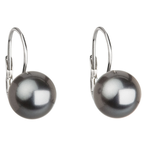 Evolution Group Stříbrné náušnice visací s perlou Swarovski šedé kulaté 31143.3 grey