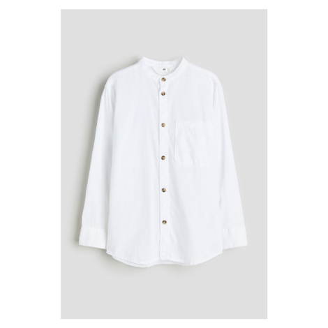 H & M - Košile z lněné směsi's korejským límečkem - bílá H&M