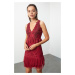 Trendyol Claret Red Applique Detailed Lace Evening Dress