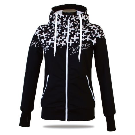 Dámská softshell bundomikina s kapucí na zip Barrsa Double Soft Script Black Cross/Black/White