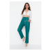 Trendyol Limitovaná edice zelených rovných tkaných kalhot z umělé kůže