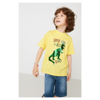 Trendyol Yellow Boy Dinosaur Sequined Crew Neck Knitted T-Shirt