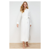 Trendyol White Floral Belted Lined Woven Embroidery / Guipure Shirt Dress