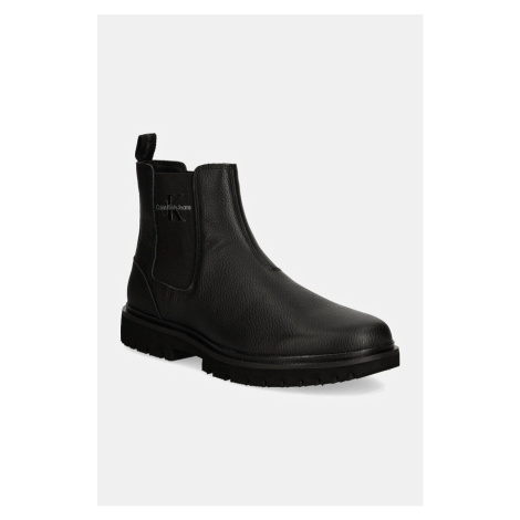 Kožené kotníkové boty Calvin Klein Jeans EVA MID CHELSEA BOOT LTH pánské, černá barva, YM0YM0075