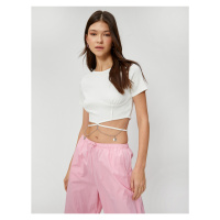 Koton Crop T-Shirt Short Sleeves Butterfly Chain And Bodice Detail.