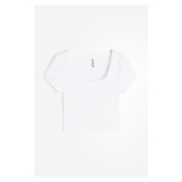 H & M - Cropped žebrované tričko - bílá