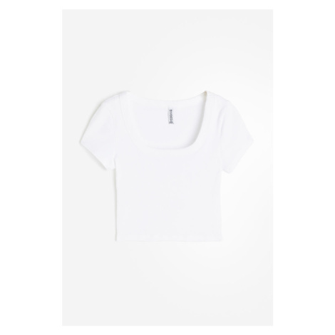 H & M - Cropped žebrované tričko - bílá H&M