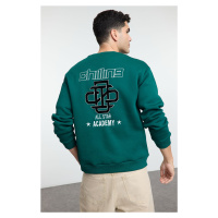 Trendyol Emerald Green Oversize/Wide Cut Embroidered Fleece Crew Neck Sweatshirt