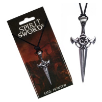 Černý šňůrkový náhrdelník - kovový meč s patinovaným vzorem