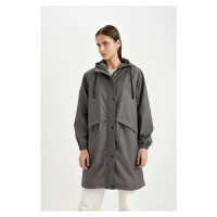 DEFACTO Water Repellent Regular Fit Hooded Long Raincoat