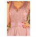 Růžové exkluzivní šaty s krajkou a výstřihem