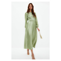 Trendyol Light Green Cross Tie Detailed Satin Look Evening Dress