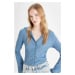 DEFACTO Cool Fitted Basic Plain Buttoned Long Sleeve Crop Shirt