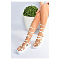 Fox Shoes White Women's Thick-soled Ankle Sandals