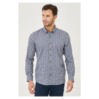 ALTINYILDIZ CLASSICS Men's Indigo-Grey Slim Fit Slim Fit Buttoned Collar Flannel Lumberjack Shir