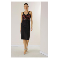 By Saygı Short Crepe Dress With Pulp Embroidered Lining