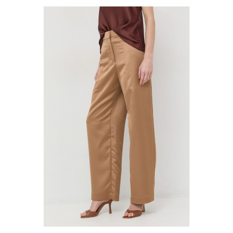 Kalhoty BOSS dámské, béžová barva, široké, high waist Hugo Boss