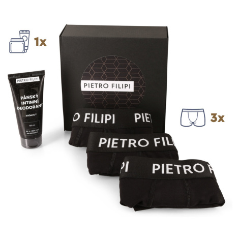 Pánská dárková sada 3PACK boxerky a deodorant na intimní partie Pietro Filipi (4PAD1)
