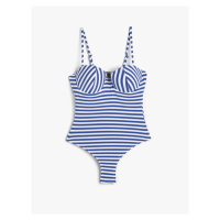 Koton Thin Straps Swimsuit. Textured Underwire, Covered Back Detail.