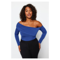Trendyol Curve Blue Asymmetric Collar Knitted Blouse