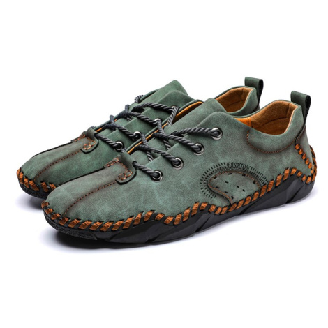 Pánské kožené boty retro s prošíváním a tkaničkami MIXI FASHION
