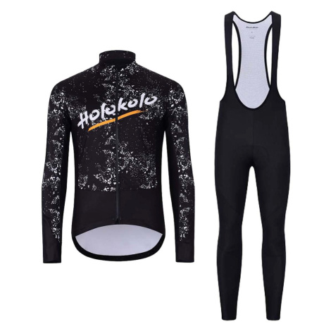 HOLOKOLO Cyklistická zimní bunda a kalhoty - GRAFFITI - černá/bílá