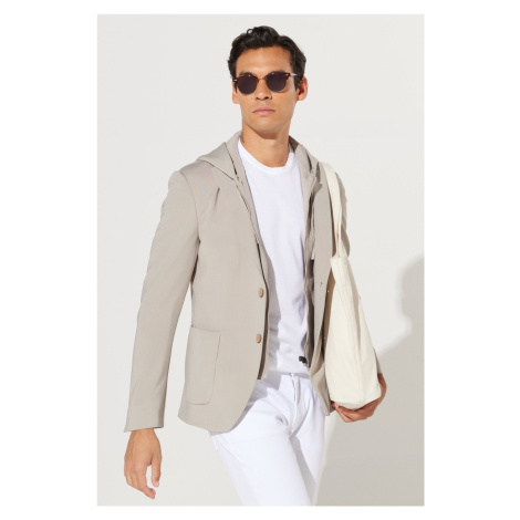 ALTINYILDIZ CLASSICS Men's Beige Slim Fit Slim Fit Mono Collar Cotton Patterned Blazer Jacket AC&Co / Altınyıldız Classics