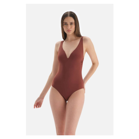 Dagi Brown Triangle Wide V-Neck Swimsuit